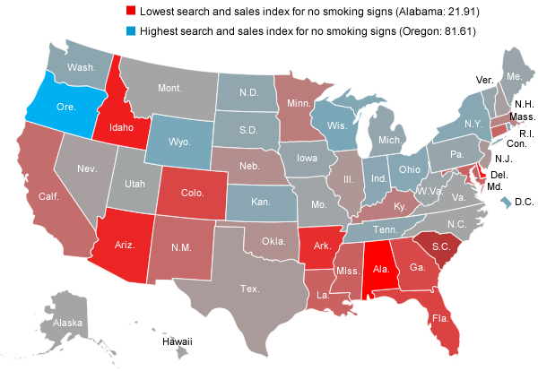 state-with the Most-and-least-interest-and-purchases-of-no-smoking-signs